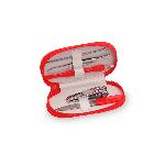 Маникюрный набор BELUCHI: пилка, пинцет, щипчики, пушер, триммер, футляр, ПУ, нерж.сталь, красный