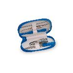 Маникюрный набор BELUCHI: пилка, пинцет, щипчики, пушер, триммер, футляр, ПУ, нерж.сталь, синий. 